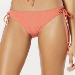 Hula Honey Swimsuit Bikini Bottom Coral Red Lace up Sides Ribbed Size Small NWT